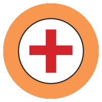 a red cross on an orange background