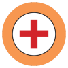 a red cross on an orange background